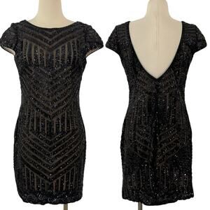 Dress The Population Tabitha Black Sequin Dress Mini Sparkly Mesh | XL